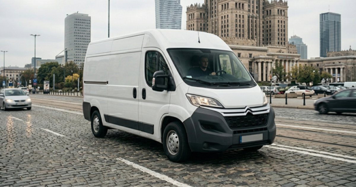 Білий фургон Citroen у Варшаві
